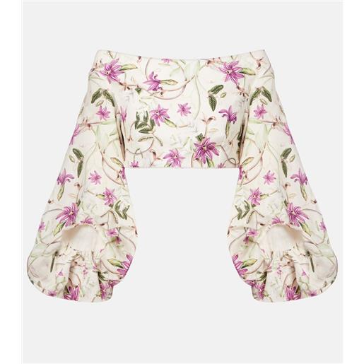 Agua by Agua Bendita top cropped duria in lino con stampa