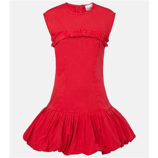 Ganni abito corto in misto cotone con volant