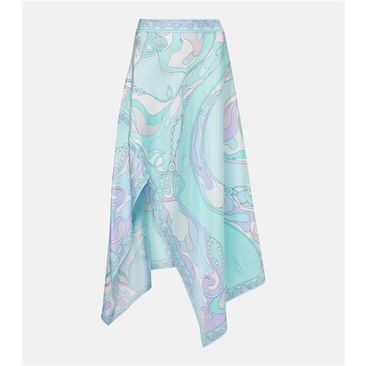 Pucci gonna lunga orchidee in twill di seta asimmetrica