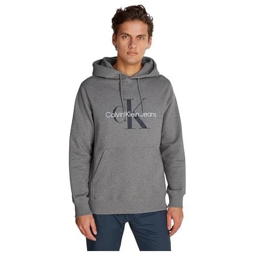 Calvin Klein felpa uomo seasonal monologo regular con cappuccio, grigio (grey heather), 6xl