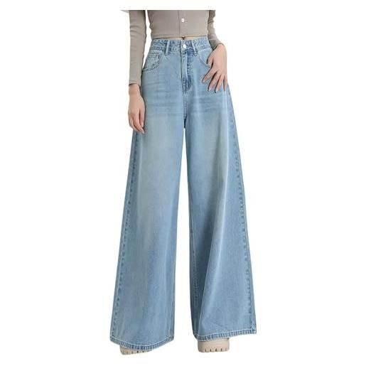Generic jeans larghi da donna a gamba larga a vita alta vestibilità ampia pantaloni in denim elasticizzati con tasche plus size wash jeans, a-light blue, xl