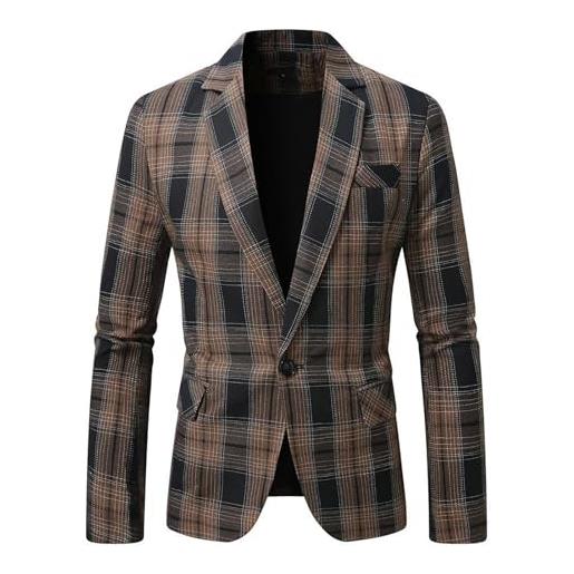 Duohropke blazer uomo - giacca a quadri, elegante blazer da uomo, moderna anzugjacke per business, primavera, tempo libero, con 1 chiusura a bottone, slim fit, blazer casual, marrone, xl