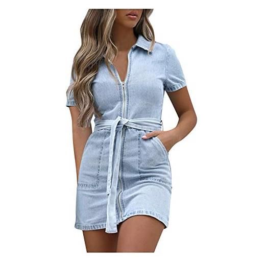 Generic abito da donna casual con bottoni per donna primavera 2025 denim insegnante abiti alla moda spiaggia estate manica corta abiti da lavoro con cerniera vacanze lavoro abiti da spiaggia abbottonatura, 