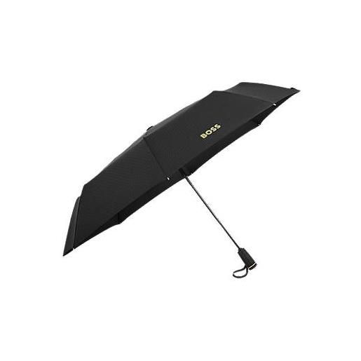 BOSS ombrello tascabile nero e dorato con calotta con monogramma, nero