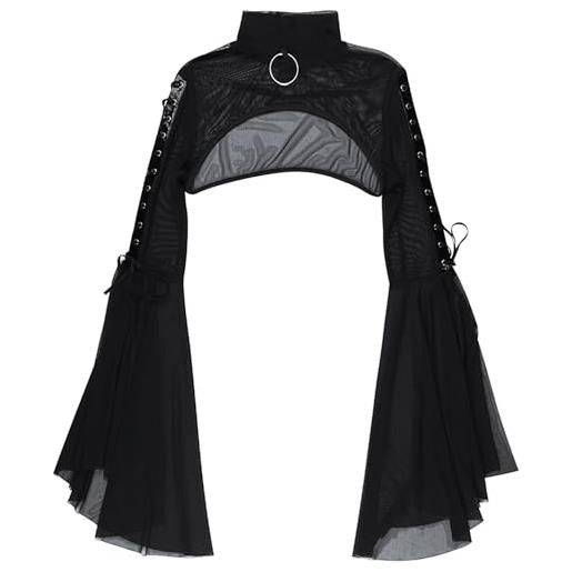 SEAUR gothic pizzo shrug donna nero manica lunga bolero vintage punk jäckchen cardigan crop top per party club carnevale halloween, a05, l
