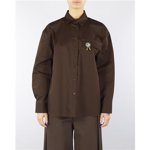 VICOLO camicia moro in cotone con tasca e spilla