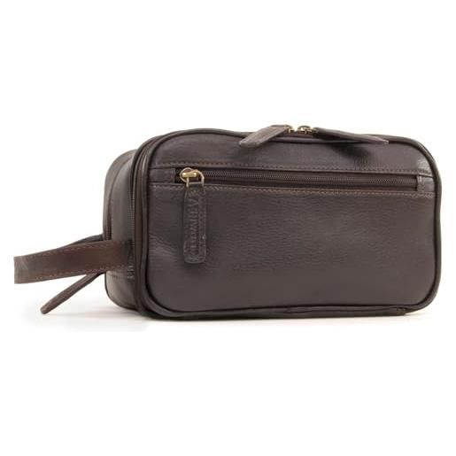 Ashwood - beauty case da viaggio in pelle - borsa da toilette media - necessaire uomo - wash bag - borsa pochette per cosmetici - 2080 - marrone
