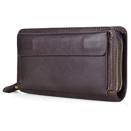 DPCDAN porta monete portafoglio in vera pelle minimalista con doppia tasca con zip portafoglio lungo in pelle da uomo di grandi dimensioni portafoglio portamonete a portata di mano portacarte