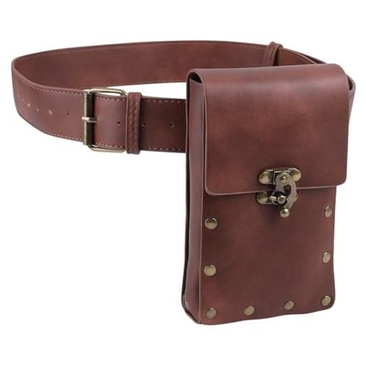 GORGECRAFT marsupio medievale set marsupio vintage fondina per borsa cellulare con chiusura in lega in similpelle custodia a portafoglio da viaggio festival costumi cosplay, sella marrone