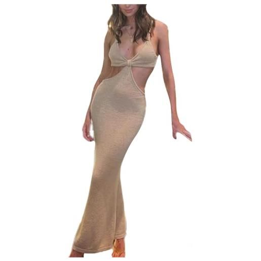 SCLEROPAGES abito da donna attillato, senza maniche, taglio out, maxi abito da cocktail, abito da sera aderente con parte superiore tubolare, abito a matita, mini abito elegante club, vintage, abito