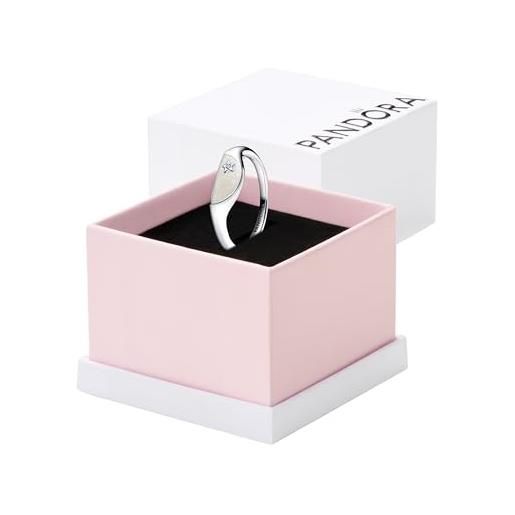 PANDORA me anello chevalier in argento sterling a metà con zirconia cubica trasparente e smalto bianco scintillante, 50