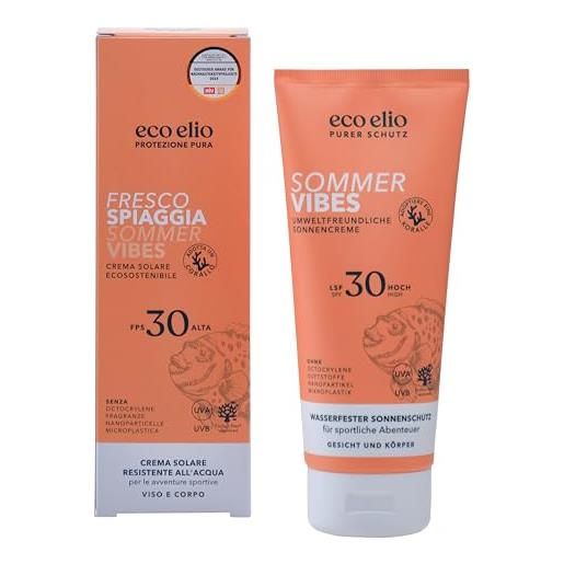 ecoelio eco elio protezione solare spf 30 fresco spiaggia - crema waterproof senza octocrylene e microplastiche con profumo di cocco per viso