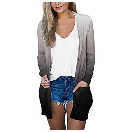 JokeLomple cardigan donna elegant - con scollo a v con tasche morbido e traspirante con volant in cotone per autunno inverno