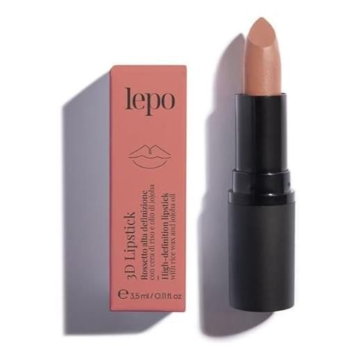 LEPO | 3d lipstick, rossetto alta definizione n. 101 ginseng con cera di riso e olio di jojoba, colore intenso e idratazione perfetta per labbra dall'aspetto tridimensionale