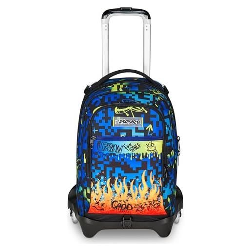 Seven trolley scuola jack 3 ruote, blu, zaino con carrxllo sganciabile da 34 l, tasca borraccia e crossover system, maneggevole resistente, scuola elementare e media, zaino bambino