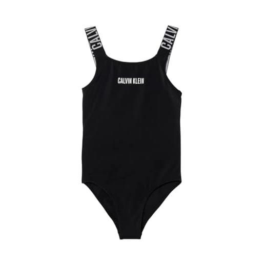 Calvin Klein costume da bagno da bambina con scollo, nero (pvh nero), 14-16 anni