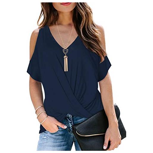 Ranphee top donna eleganti 2025 estive casual rosa twist front camicia estive maniche a pipistrello scollo a v magliette spalle scoperte maniche t-shirt l