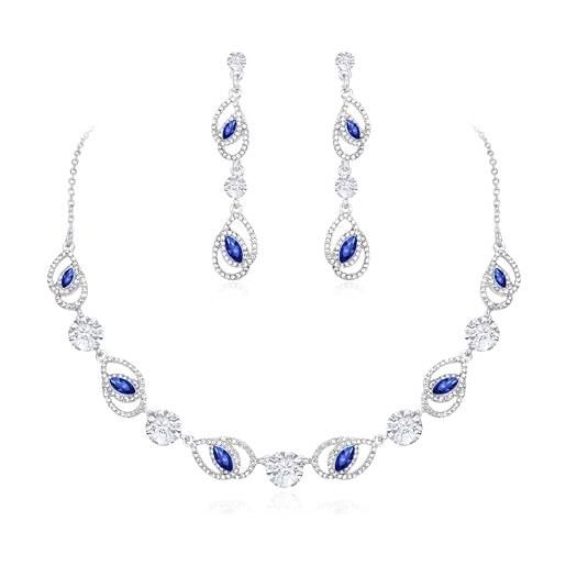 Set Gioielli Sposa Ever Faith - Collana, Orecchini E Bracciale Con Cristalli Marquise E Foglie