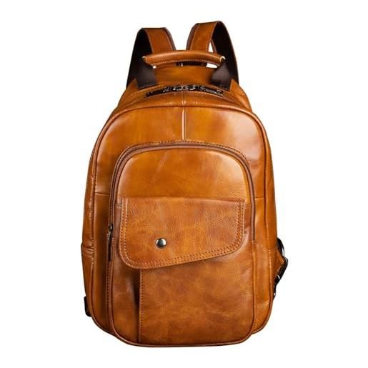 Karoukee zaino moda vintage per uomo, zaino monospalla in vera pelle morbida, borsa a tracolla multitasche, borsa da petto media convertibile daypack