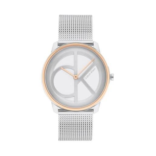 Calvin Klein orologio analogico al quarzo per uomo e donna collezione iconic mesh - 35mm con cinturino in maglia metallica in acciaio inossidabile argentato - 25200033
