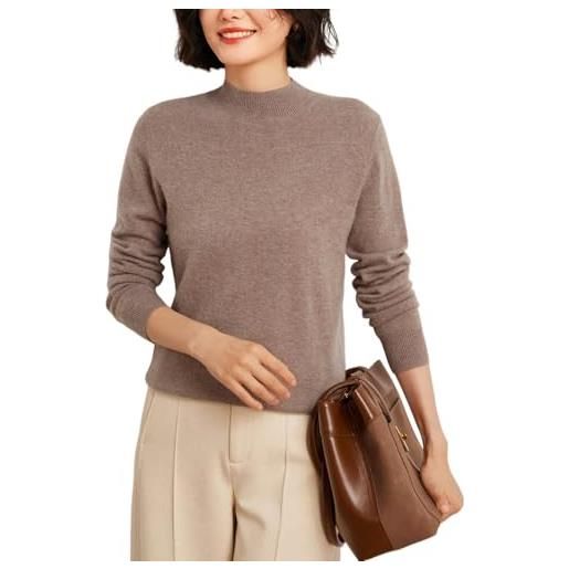 Valin maglione da donna 95% cashmere con colletto alto, a maniche lunghe, in lana di cashmere, tinta unita, sottile, yg902, marrone, 46