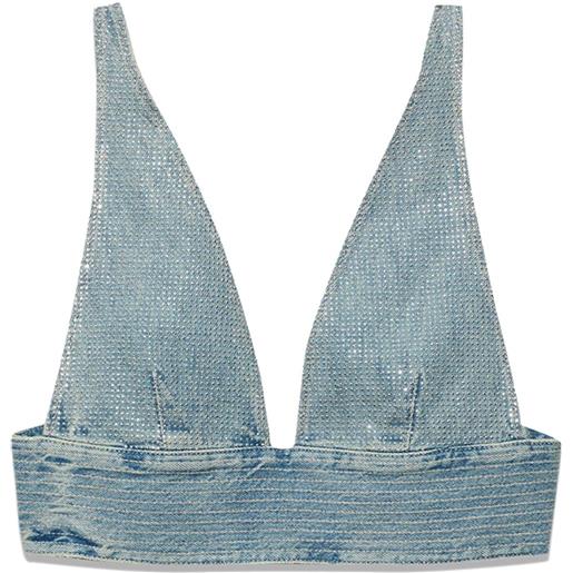 Purple Brand top corto denim con strass - blu