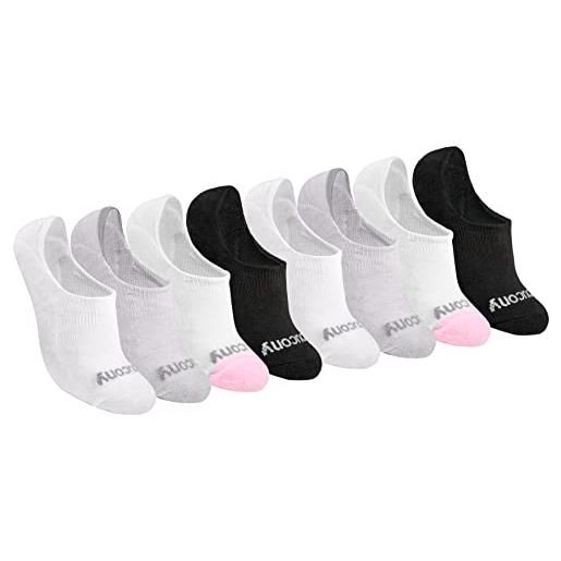 Saucony no show cushioned invisible liner socks, available in s-l (8, 16 pairs) calzini, bianco/grigio (8 paia), s (pacco donna
