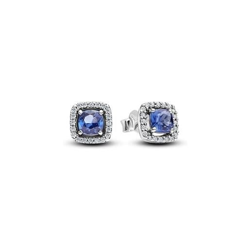 Pandora timeless 293551c01 - orecchini a corona quadrata in argento sterling con pietra blu, blau, argento sterling, zirconia cubica