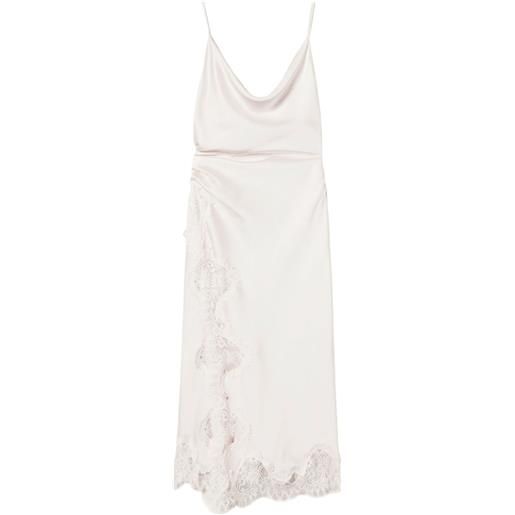 TWINSET abito in raso con bordo in pizzo - bianco