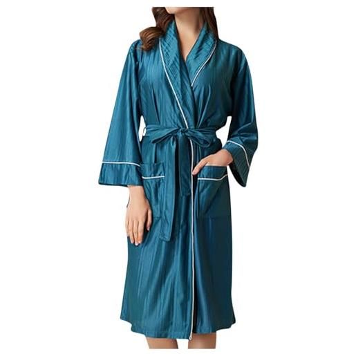 Slxbear vestaglie da donna uk nightwear accappatoio da donna leggero morbido di lusso accappatoio loungewear di media lunghezza vestaglia da donna comoda camicia da notte, blu, 3xl