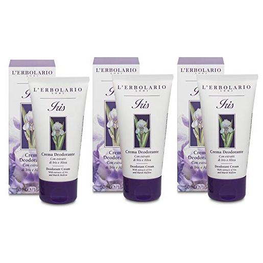 L'Erbolario - 3 x iris crema deodorante 50 ml + tisana tisaniamo omaggio - con estratti di iris e altea, fragranza fiorita e cipriata | 3 confezione da 50 ml l'una