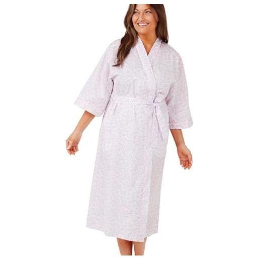 Tesmark vestaglia da donna in cotone con stampa floreale a foglie abbigliamento da casa da donna vestaglia avvolgente con cintura a maniche corte vestaglie da donna taglie 10-30, mn18, foglia rosa. , 