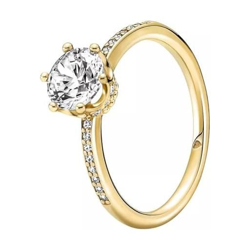 PANDORA passions anello con corona brillante placcato in oro 14k con zirconi cubici trasparenti, 56