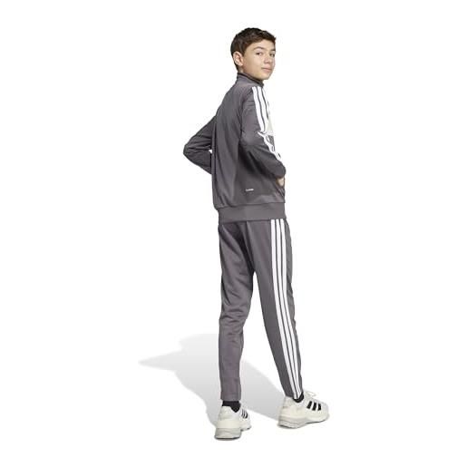 adidas unisex - bambini seasonal essentials tiberio 3 stripes tricot tracksuit, silver pebble/white/wonder silver, 9-10 years