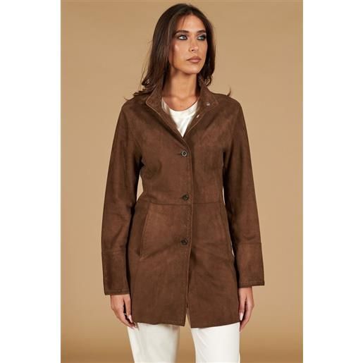 D'Arienzo cappottino in pelle camoscio fango sfoderato D'Arienzo
