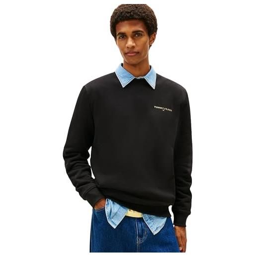 Tommy Jeans felpa pullover uomo tjm reg linear crew ext dm0dm20249, blu (dark night navy/sweet blue), s