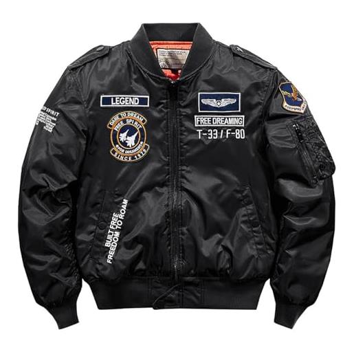 BININBOX giacca da aviatore militare da uomo giacca di cotone invernale con colletto alto classico e caldo (nero, l)