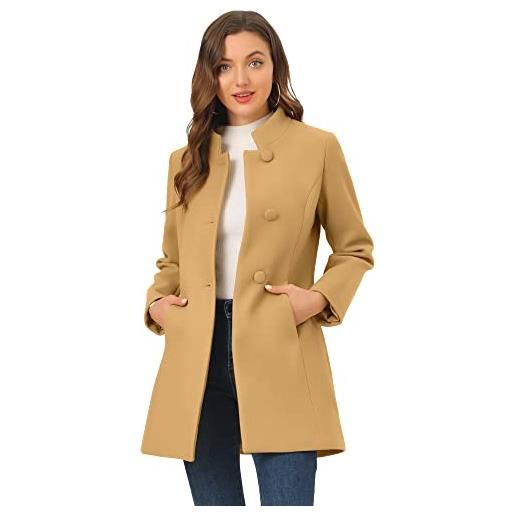 Allegra K cappotto invernale da donna con colletto alla coreana, monopetto, capispalla, beige, small