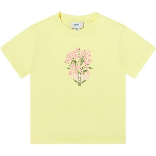 Fendi Kids t-shirt in cotone con logo ricamato - giallo
