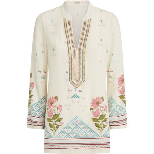 Emporio Sirenuse tunica con ricamo - toni neutri