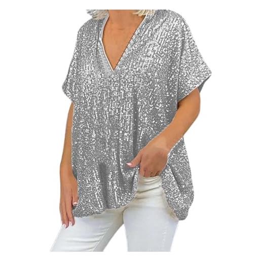 LDZYXY maglietta donna camicia da notte manica corta fantasia top rosso camicette senza maniche camicetta fiori camicie eleganti curvy brillantini t shirt palestra larga 3xl