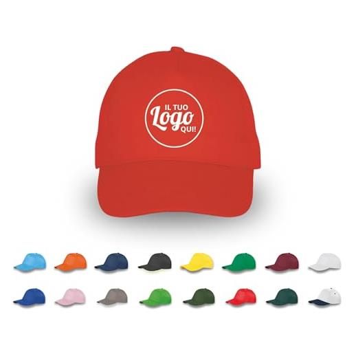 pubblienne 100 cappelli personalizzati logo, immagine e testo - cappellino 100% cotone stampa foto - cappello uomo e donna visiera baseball - gadget personalizzabili (it, testo, taglia unica, rosso)