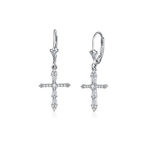KristLand Orecchini A Croce In Argento 925 Con Zirconia Cubica AAAAA – Regalo In Elegante Portagioie