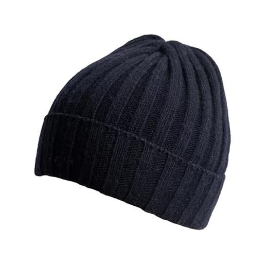 Kalapanta berretto misto cashmere costa larga blu, unisex, beanie made in italy by alpen house, perfetto per montagna e tempo libero, vestibilità ottima, caldo e morbido