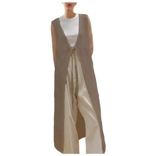 GCBKOPY coprispalle donna, cardigan estivo da donna con scollo a v, senza maniche, elegante cardigan da donna, traforato, leggero, lungo, copricostume per abito da sera, matrimonio, albicocca m