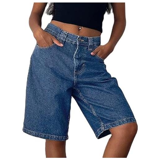 FYHTC baggy bermuda jeans shorts per donna y2k pantaloncini larghi in denim lunghi pantaloncini vintage al ginocchio con tasche(blue, x-large)