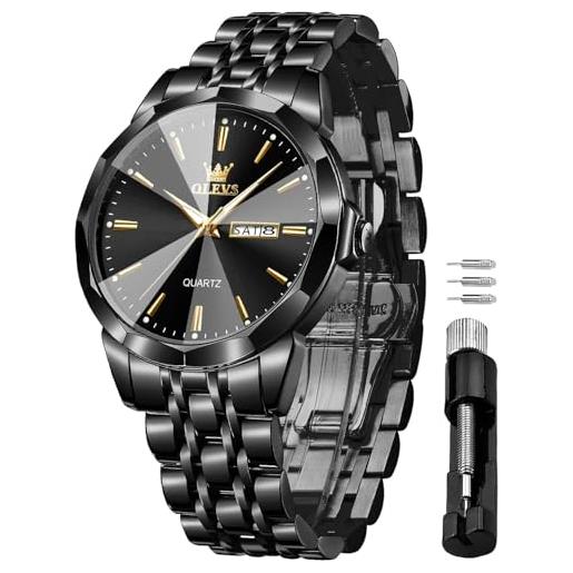 Lobinni Orologio Uomo Automatico Meccanico - Acciaio 316L, Vetro Zaffiro, Data E Settimana (Nero/Argento)