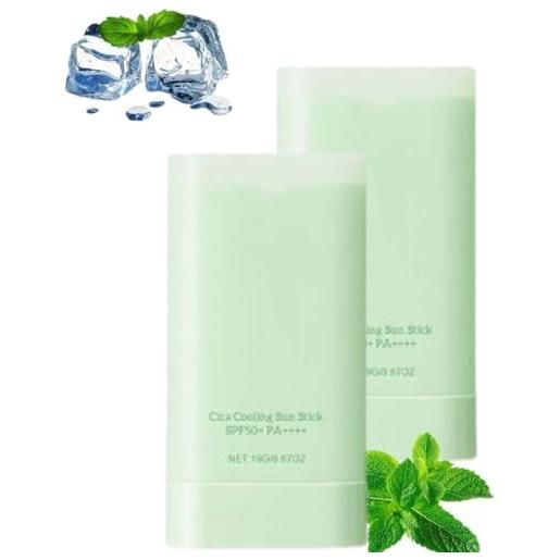Generico stick solare rinfrescante, crema solare rinfrescante, stick solare rinfrescante per il viso, crema solare centella, stick solare viso e corpo non grasso, per tutte le pelli (2pezzo)