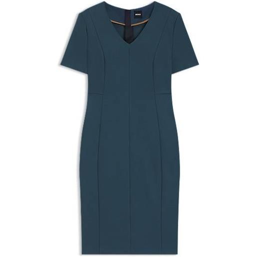 BOSS vestito con scollo a v in tessuto elasticizzato, blu