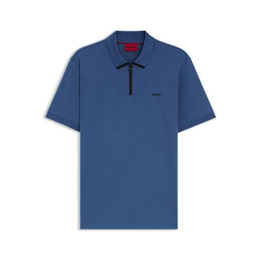 HUGO polo in piqué di cotone con logo a contrasto, blu